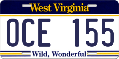 WV license plate OCE155