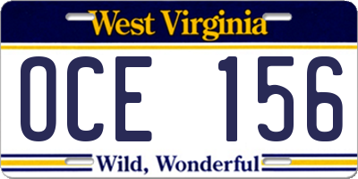 WV license plate OCE156