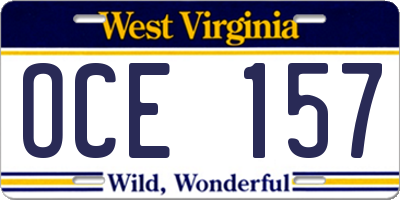 WV license plate OCE157