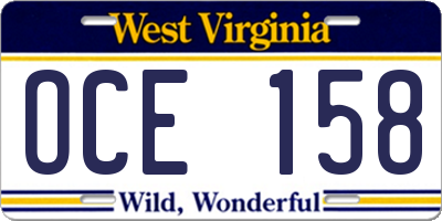 WV license plate OCE158