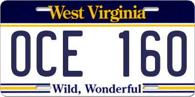 WV license plate OCE160