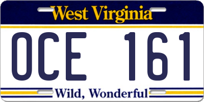 WV license plate OCE161