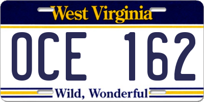 WV license plate OCE162