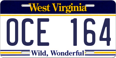 WV license plate OCE164
