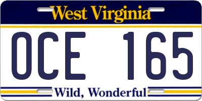 WV license plate OCE165