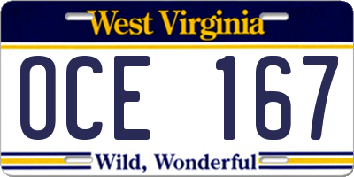 WV license plate OCE167
