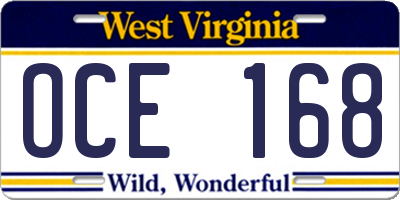 WV license plate OCE168