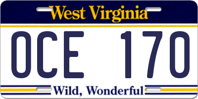 WV license plate OCE170