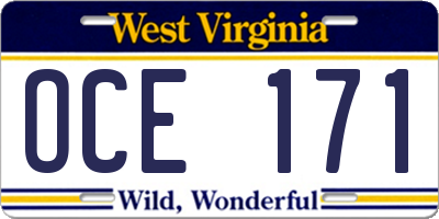 WV license plate OCE171