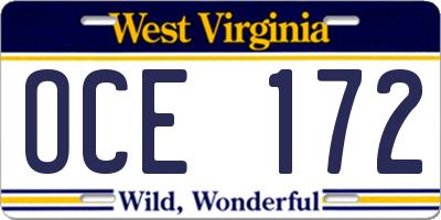 WV license plate OCE172