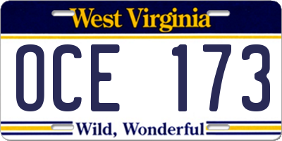 WV license plate OCE173