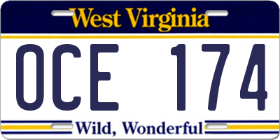 WV license plate OCE174