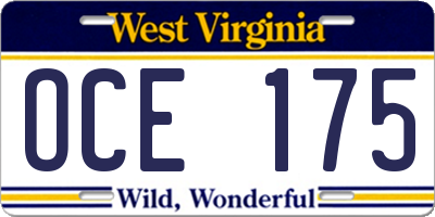 WV license plate OCE175