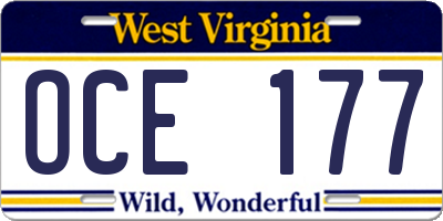 WV license plate OCE177