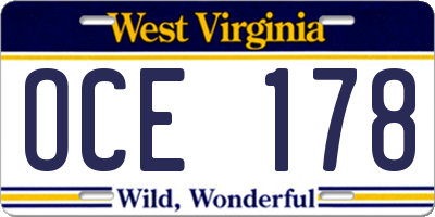 WV license plate OCE178