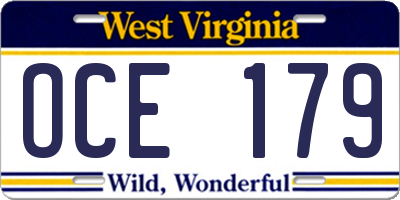 WV license plate OCE179