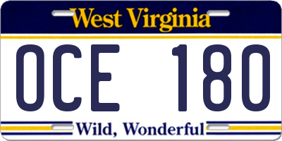 WV license plate OCE180