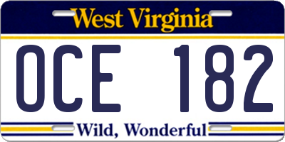 WV license plate OCE182