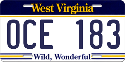 WV license plate OCE183