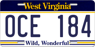 WV license plate OCE184