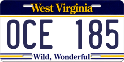 WV license plate OCE185