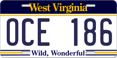 WV license plate OCE186