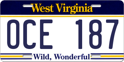 WV license plate OCE187