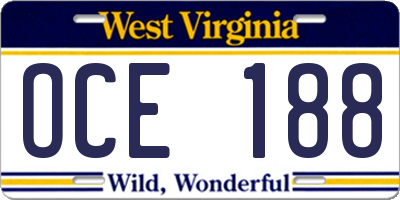 WV license plate OCE188