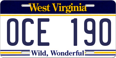 WV license plate OCE190