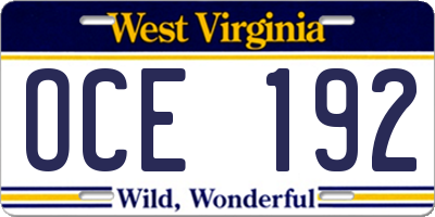 WV license plate OCE192