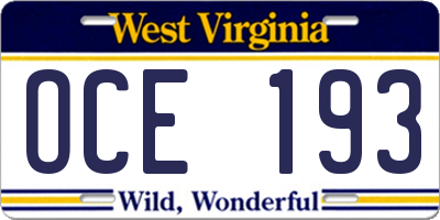 WV license plate OCE193