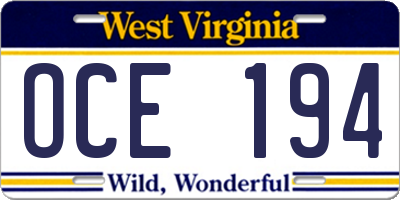 WV license plate OCE194