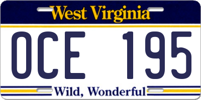 WV license plate OCE195