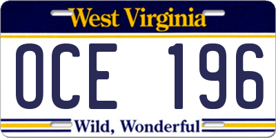WV license plate OCE196