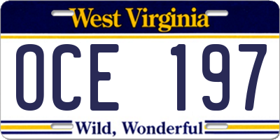 WV license plate OCE197
