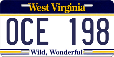 WV license plate OCE198