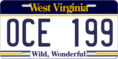 WV license plate OCE199