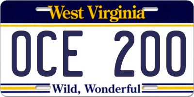 WV license plate OCE200