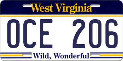 WV license plate OCE206