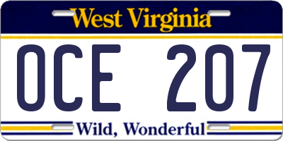 WV license plate OCE207