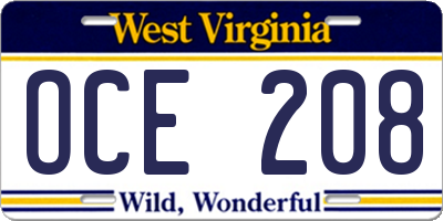 WV license plate OCE208