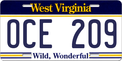 WV license plate OCE209