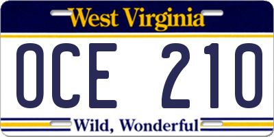 WV license plate OCE210