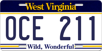 WV license plate OCE211