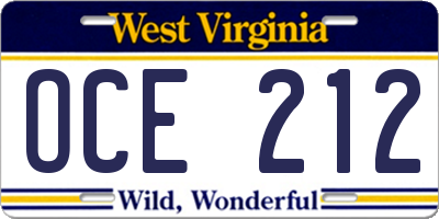 WV license plate OCE212
