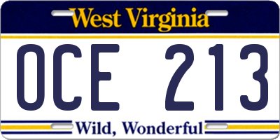 WV license plate OCE213