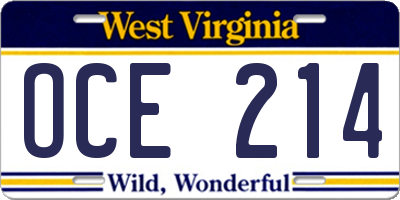 WV license plate OCE214