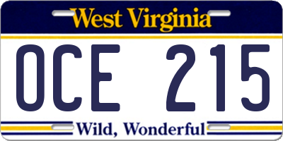 WV license plate OCE215