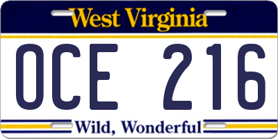 WV license plate OCE216