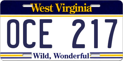 WV license plate OCE217